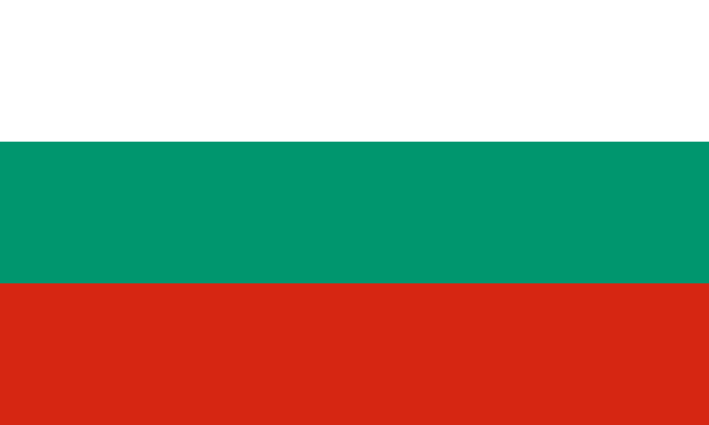 The flag of Bulgaria, stripes of white, green and red (from top to bottom)